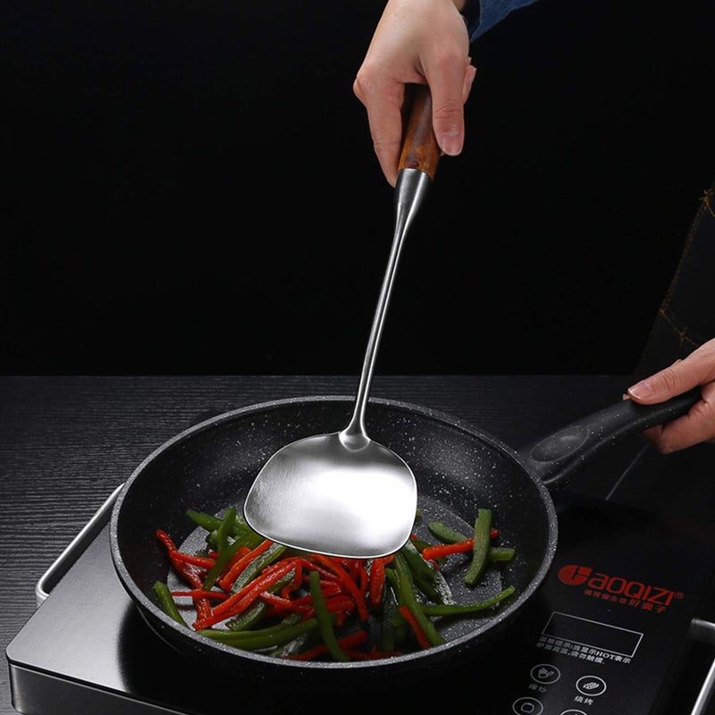 AOOSY Wok Spatula, 15.7 Inches 18/10 Stainless Steel Spatula Metal Wok Spatulas with Wooden Handle for Kitchen Use Wok Utensil - Image 3